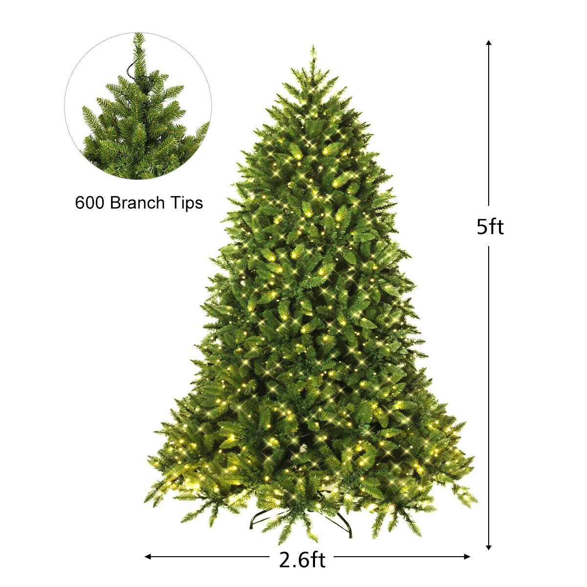 5ft Prelit Christmas Tree, Premium Hinged Artificial Fir Tree - Image 9