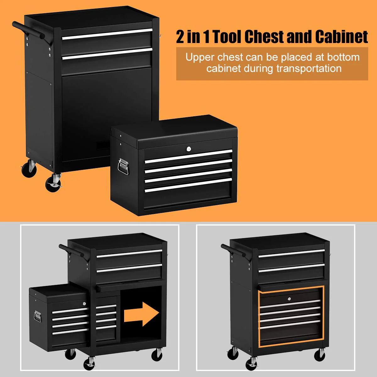 6-Drawer Rolling Tool Chest Removable Tool Storage Cabinet with Sliding Drawers - Image 10