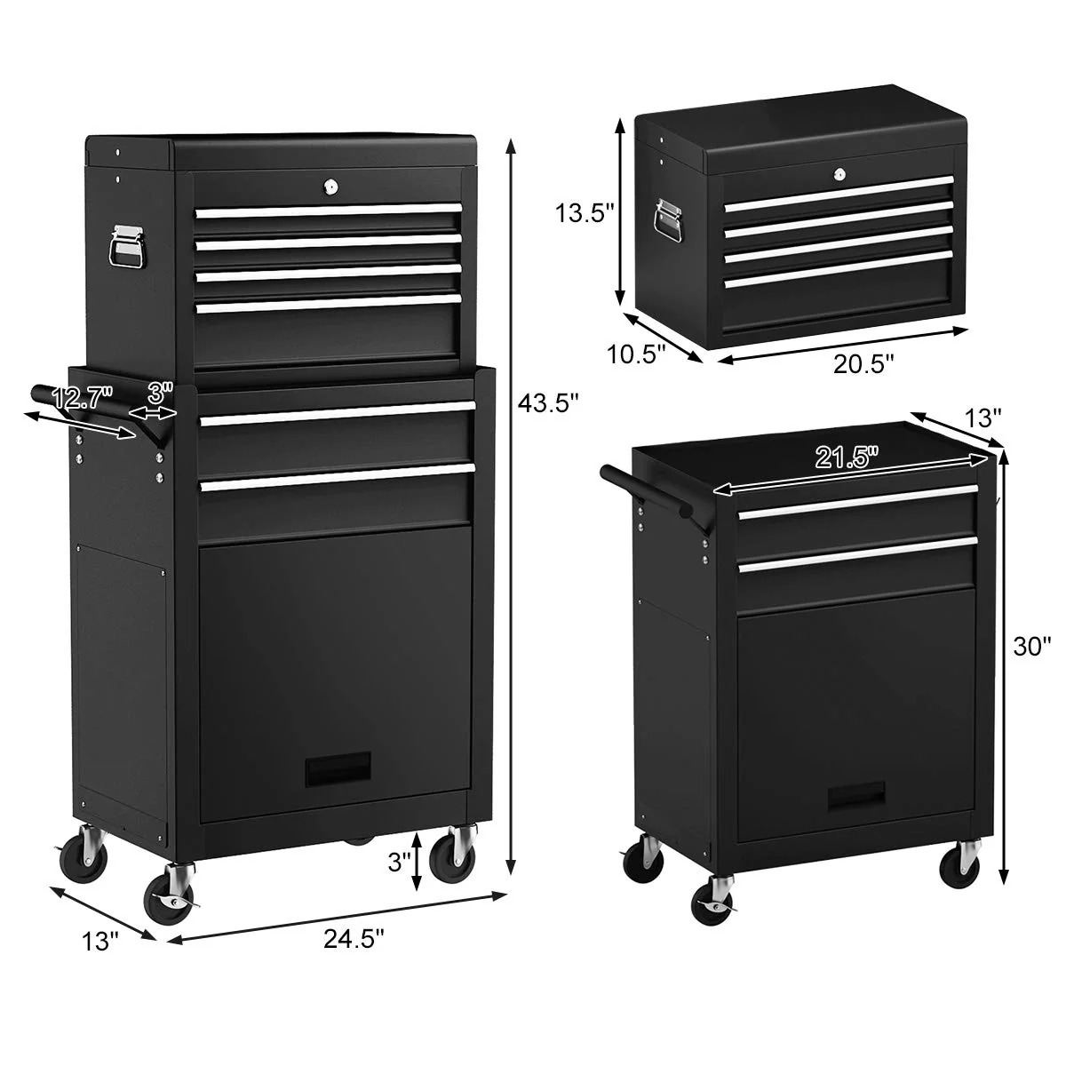 6-Drawer Rolling Tool Chest Removable Tool Storage Cabinet with Sliding Drawers - Image 11