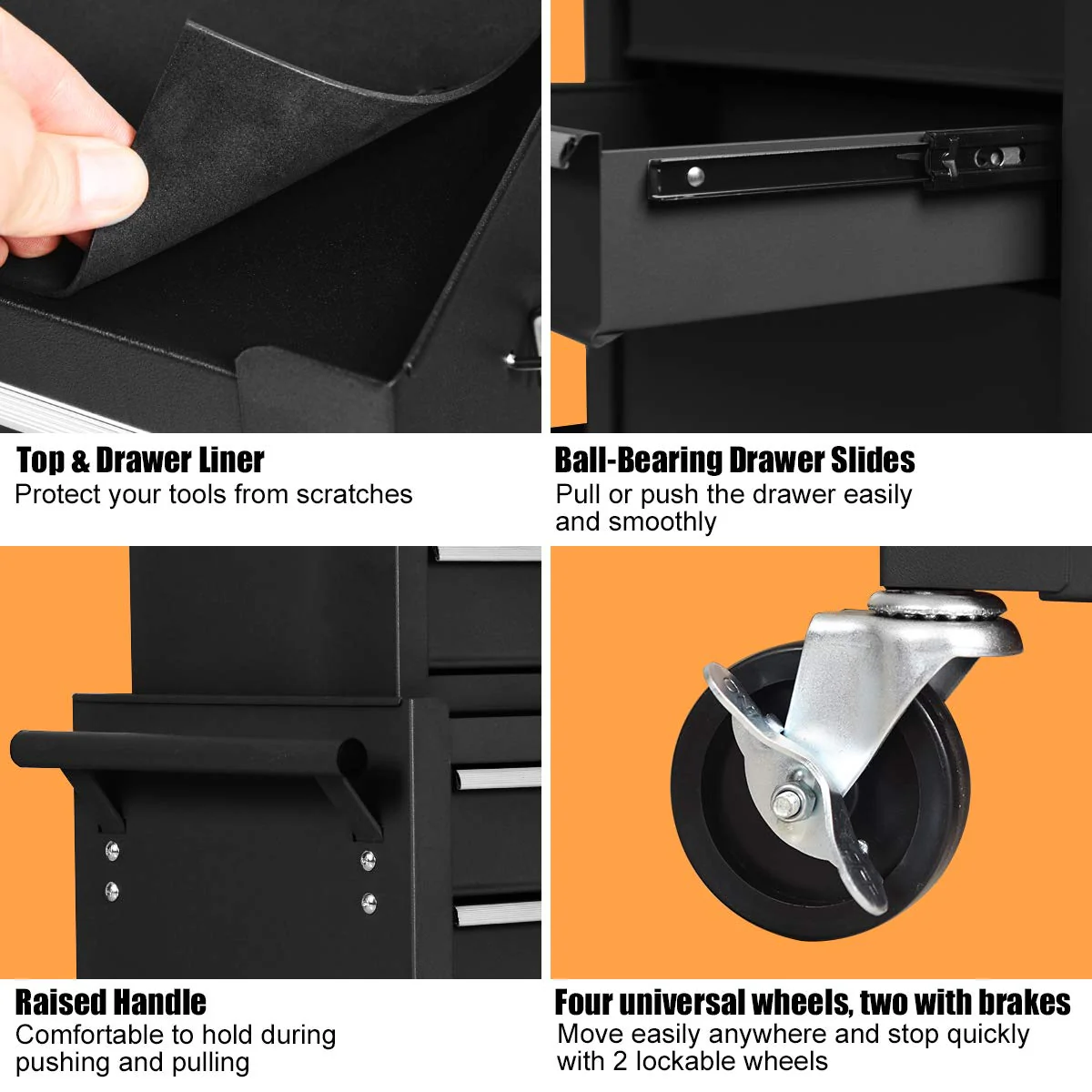 6-Drawer Rolling Tool Chest Removable Tool Storage Cabinet with Sliding Drawers - Image 4