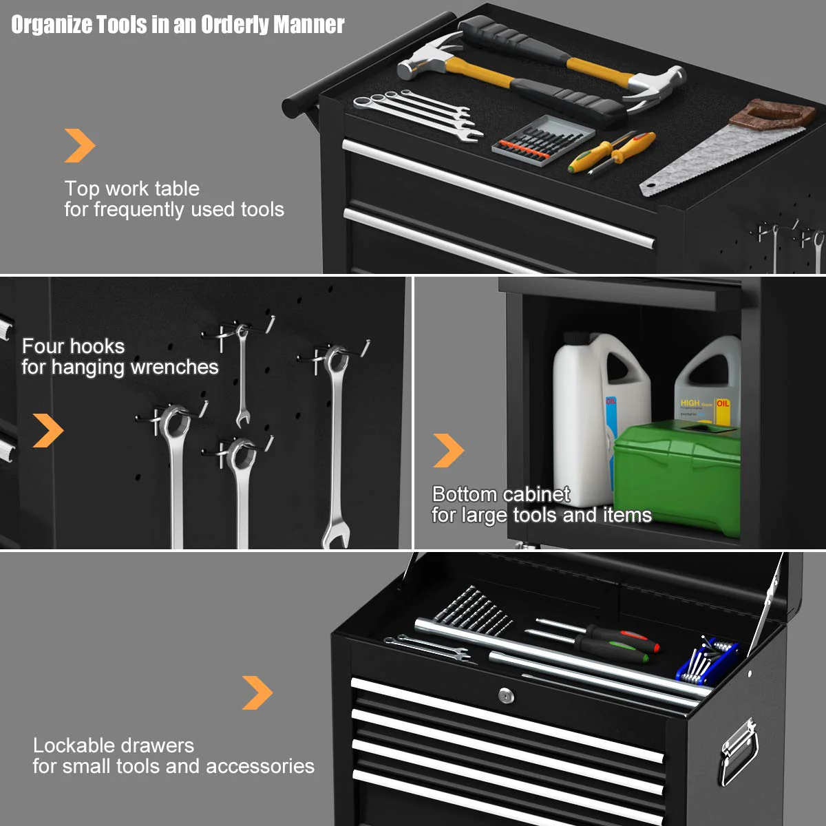 6-Drawer Rolling Tool Chest Removable Tool Storage Cabinet with Sliding Drawers - Image 7