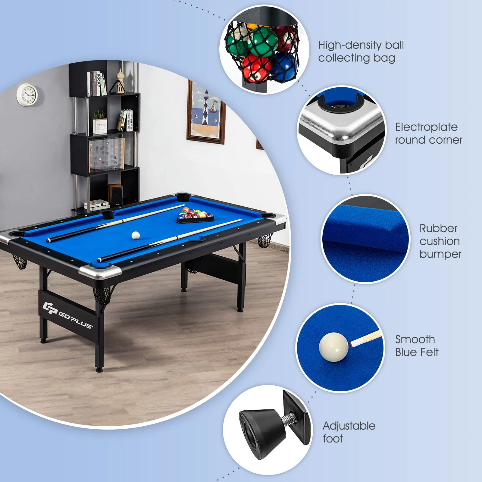 6 FT Folding Pool Table, 76 Inch Portable Billiard Tables for Adults, Full Accessory Kit - Image 4