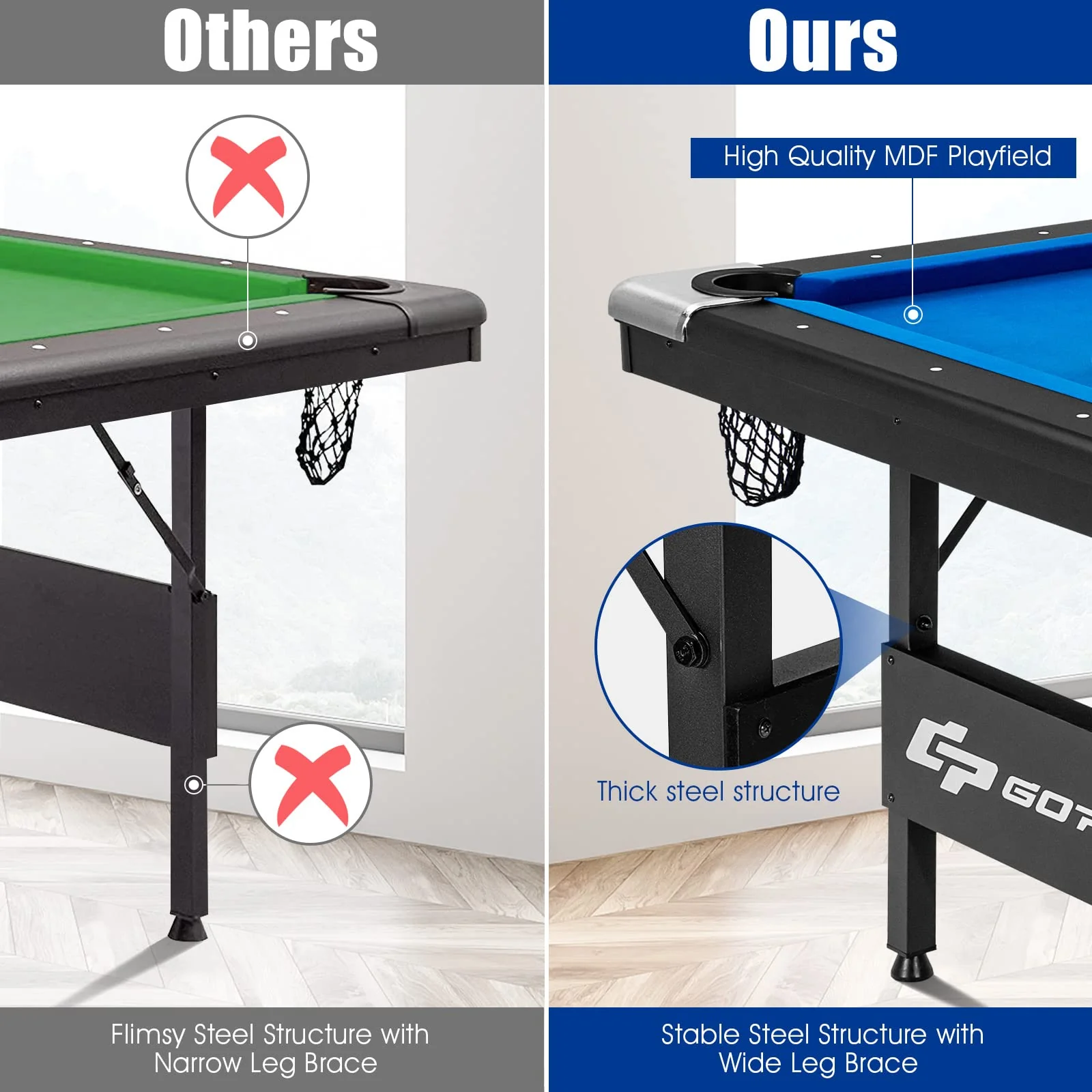 6 FT Folding Pool Table, 76 Inch Portable Billiard Tables for Adults, Full Accessory Kit - Image 5
