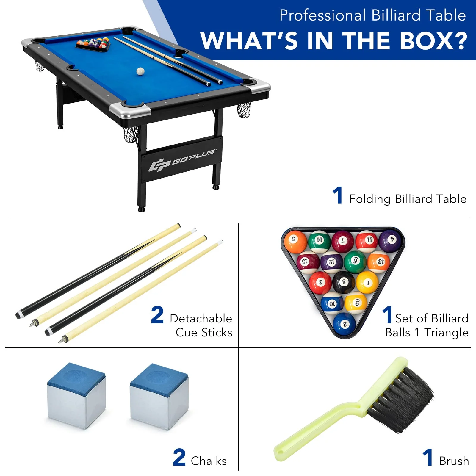 6 FT Folding Pool Table, 76 Inch Portable Billiard Tables for Adults, Full Accessory Kit - Image 6