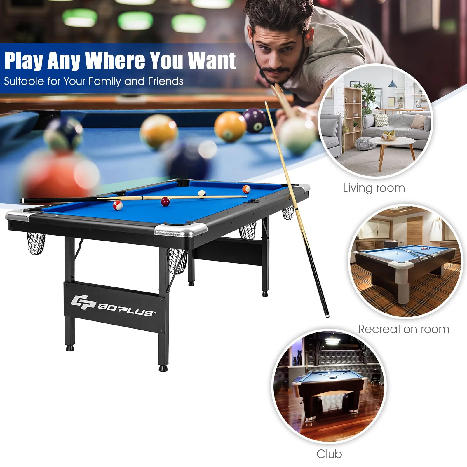6 FT Folding Pool Table, 76 Inch Portable Billiard Tables for Adults, Full Accessory Kit - Image 9