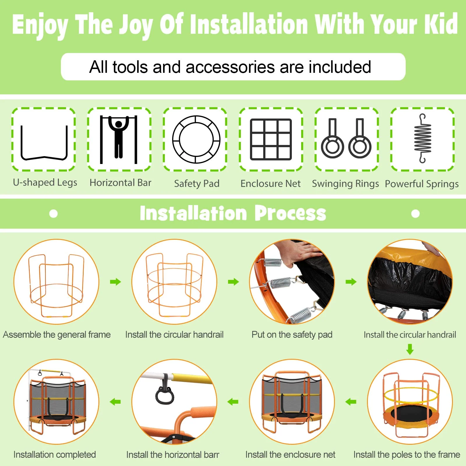 60 Inch Kids Trampoline with Safety Enclosure Net - Image 3