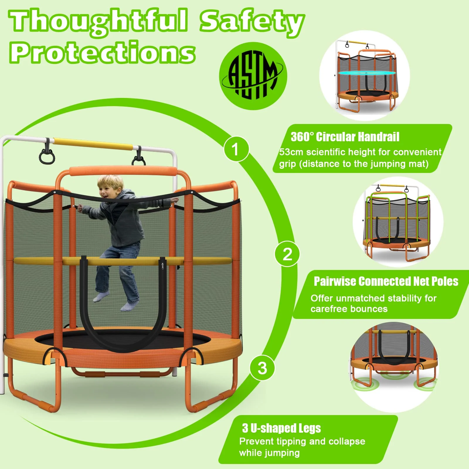 60 Inch Kids Trampoline with Safety Enclosure Net - Image 5