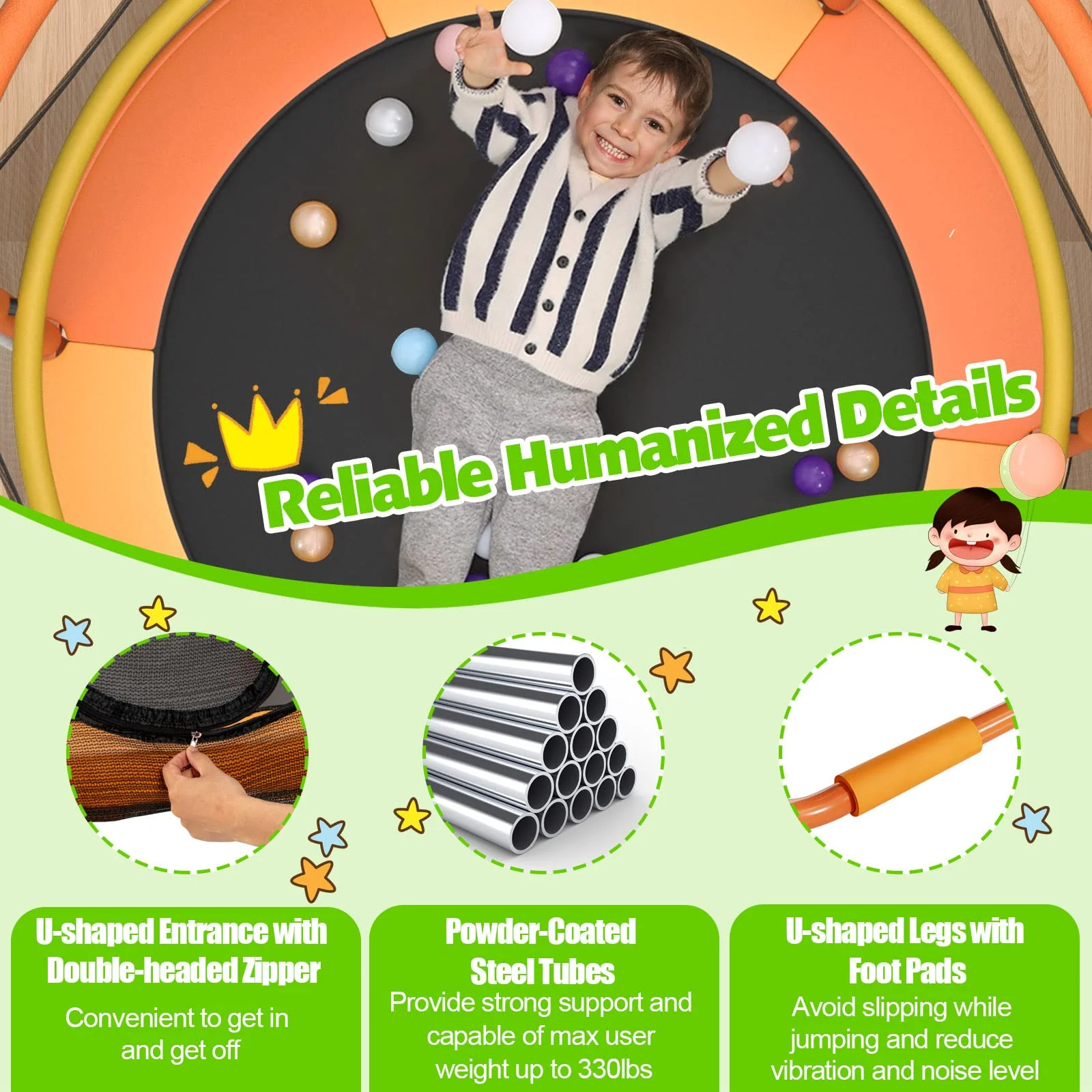 60 Inch Kids Trampoline with Safety Enclosure Net - Image 7