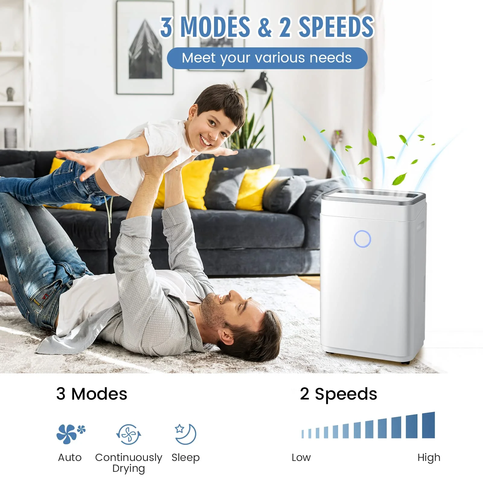 60 Pints Dehumidifier Rooms up to 4000 Sq. Ft, with 3 Modes, 3-Color Digital Display, 1.7 Gallon Water Tank - Image 4