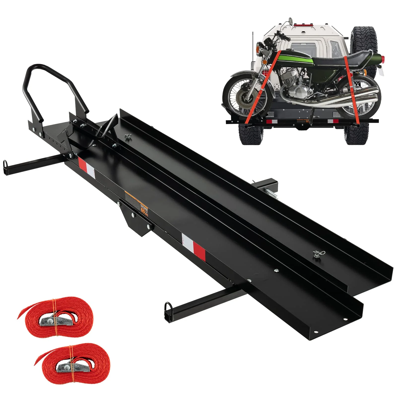 600 LBS Motorcycle Carrier Dirt Bike Rack Hitch Mount Hauler Heavy Duty with Loading Ramp