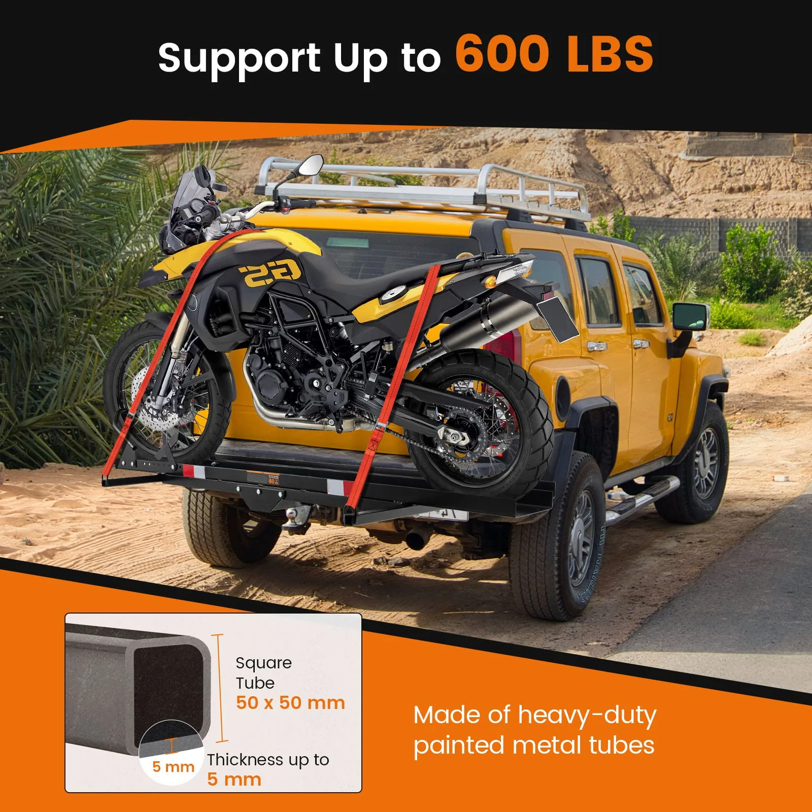 600 LBS Motorcycle Carrier Dirt Bike Rack Hitch Mount Hauler Heavy Duty with Loading Ramp - Image 4