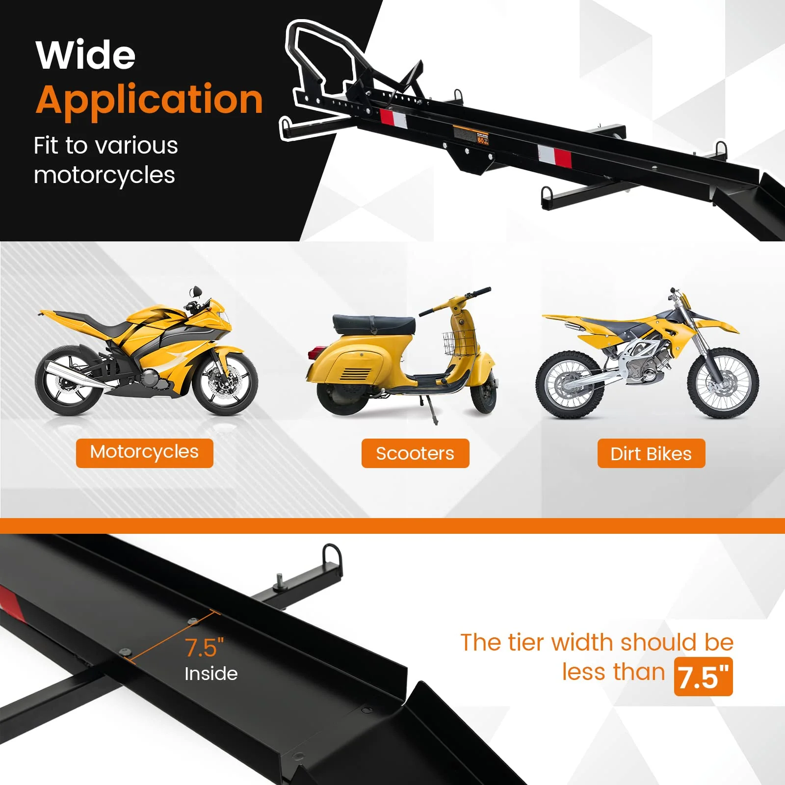 600 LBS Motorcycle Carrier Dirt Bike Rack Hitch Mount Hauler Heavy Duty with Loading Ramp - Image 5
