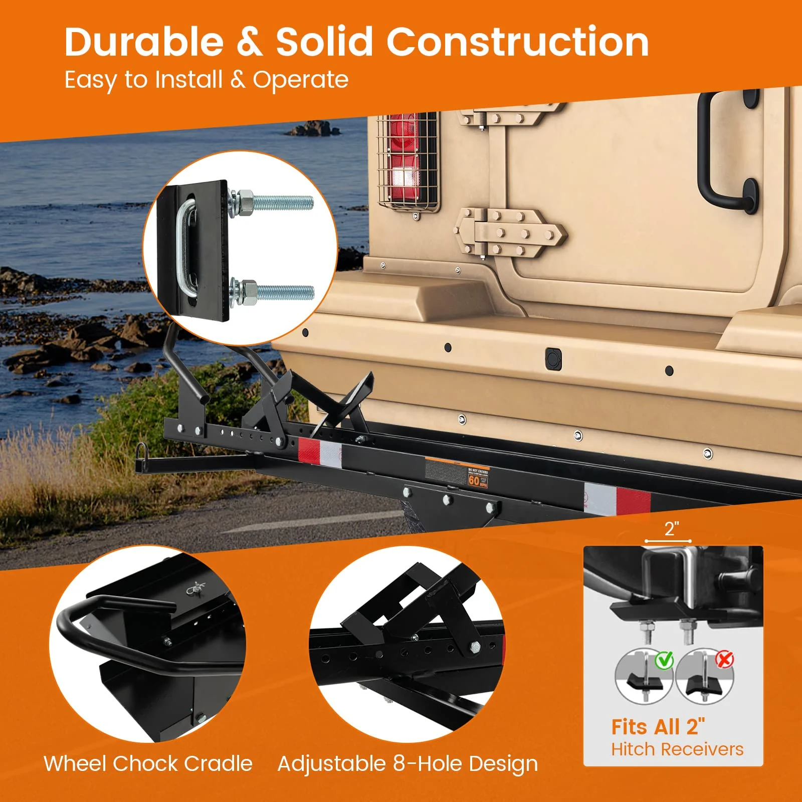 600 LBS Motorcycle Carrier Dirt Bike Rack Hitch Mount Hauler Heavy Duty with Loading Ramp - Image 6