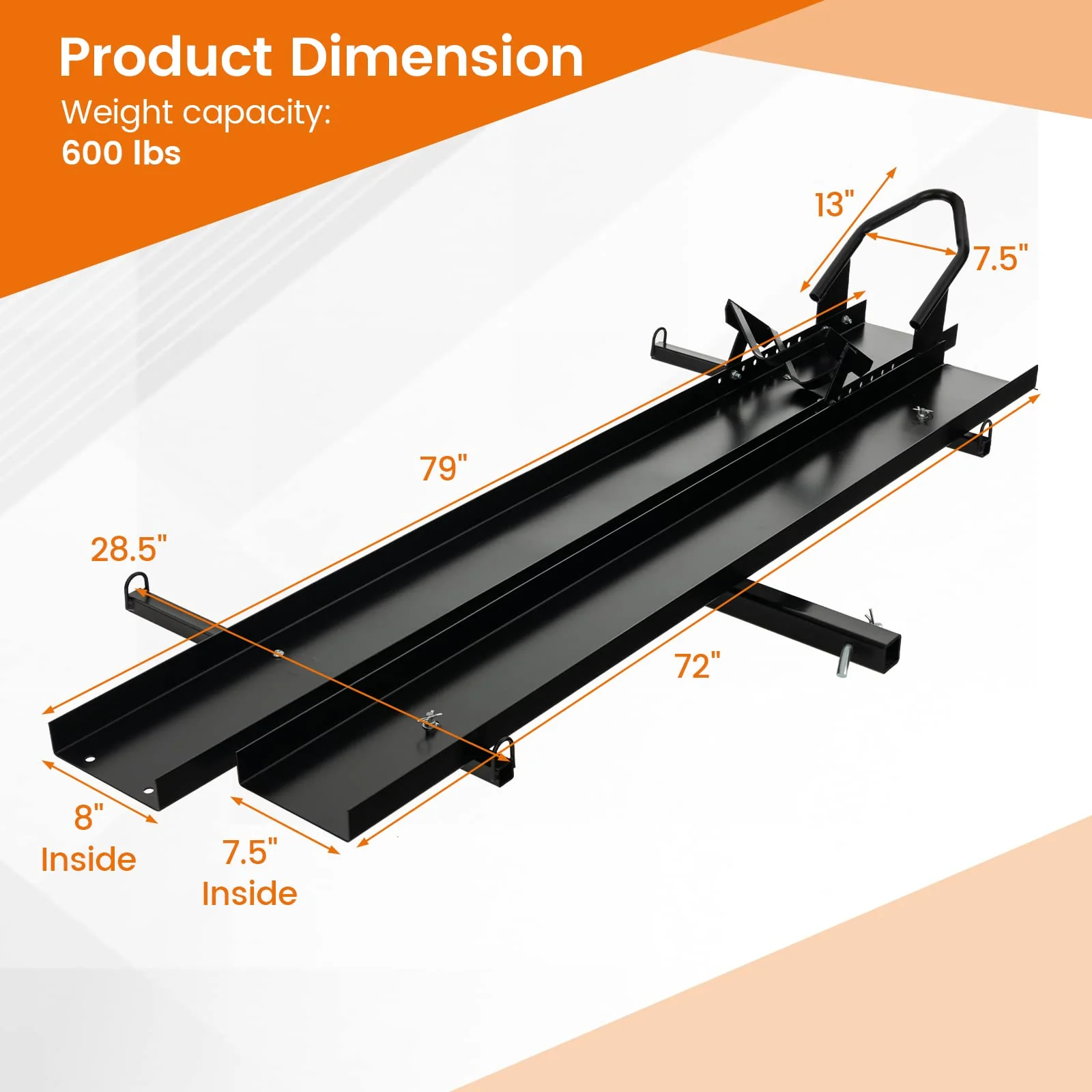 600 LBS Motorcycle Carrier Dirt Bike Rack Hitch Mount Hauler Heavy Duty with Loading Ramp - Image 7