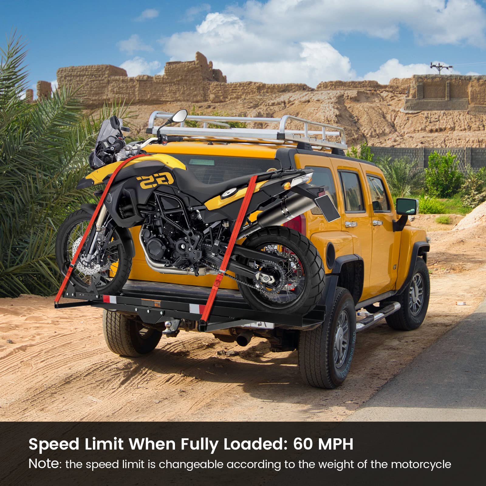 600 LBS Motorcycle Carrier Dirt Bike Rack Hitch Mount Hauler Heavy Duty with Loading Ramp - Image 9
