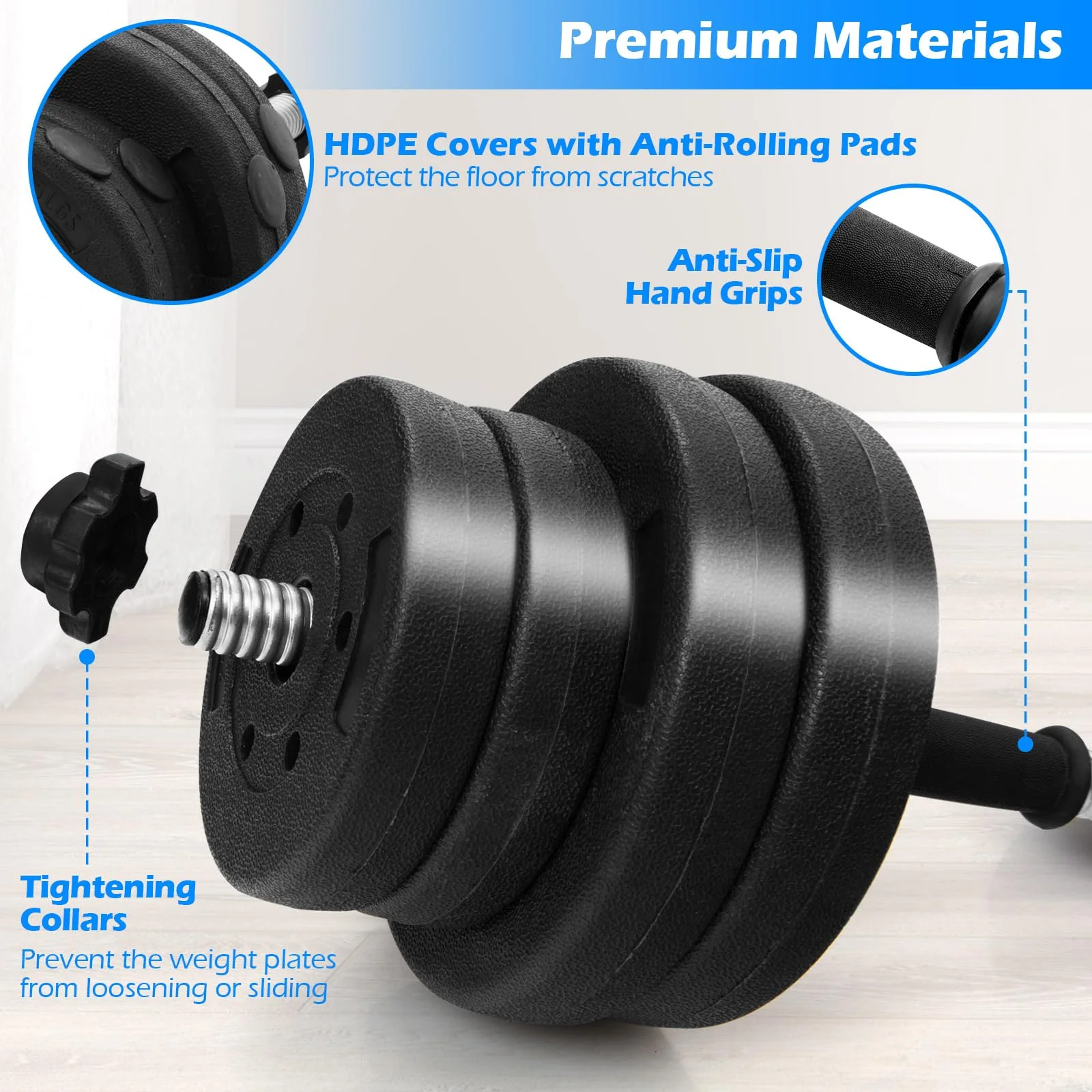 66 Lbs Fitness Dumbbell Weight Set with Adjustable Weight Plates and Handle - Image 4
