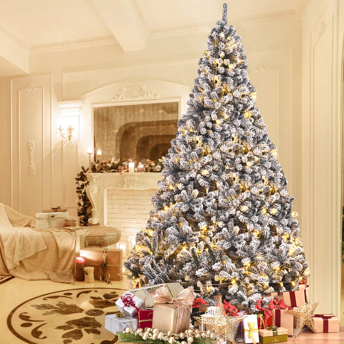 6FT/9FT  Snow Flocked Christmas Tree, Hinged Pine Tree - Image 2