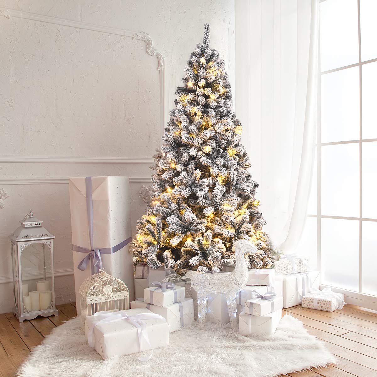 6FT/9FT  Snow Flocked Christmas Tree, Hinged Pine Tree - Image 3