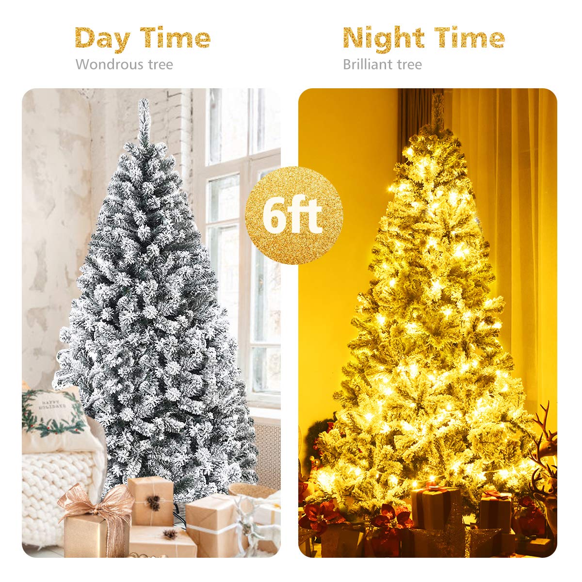 6FT/9FT  Snow Flocked Christmas Tree, Hinged Pine Tree - Image 5