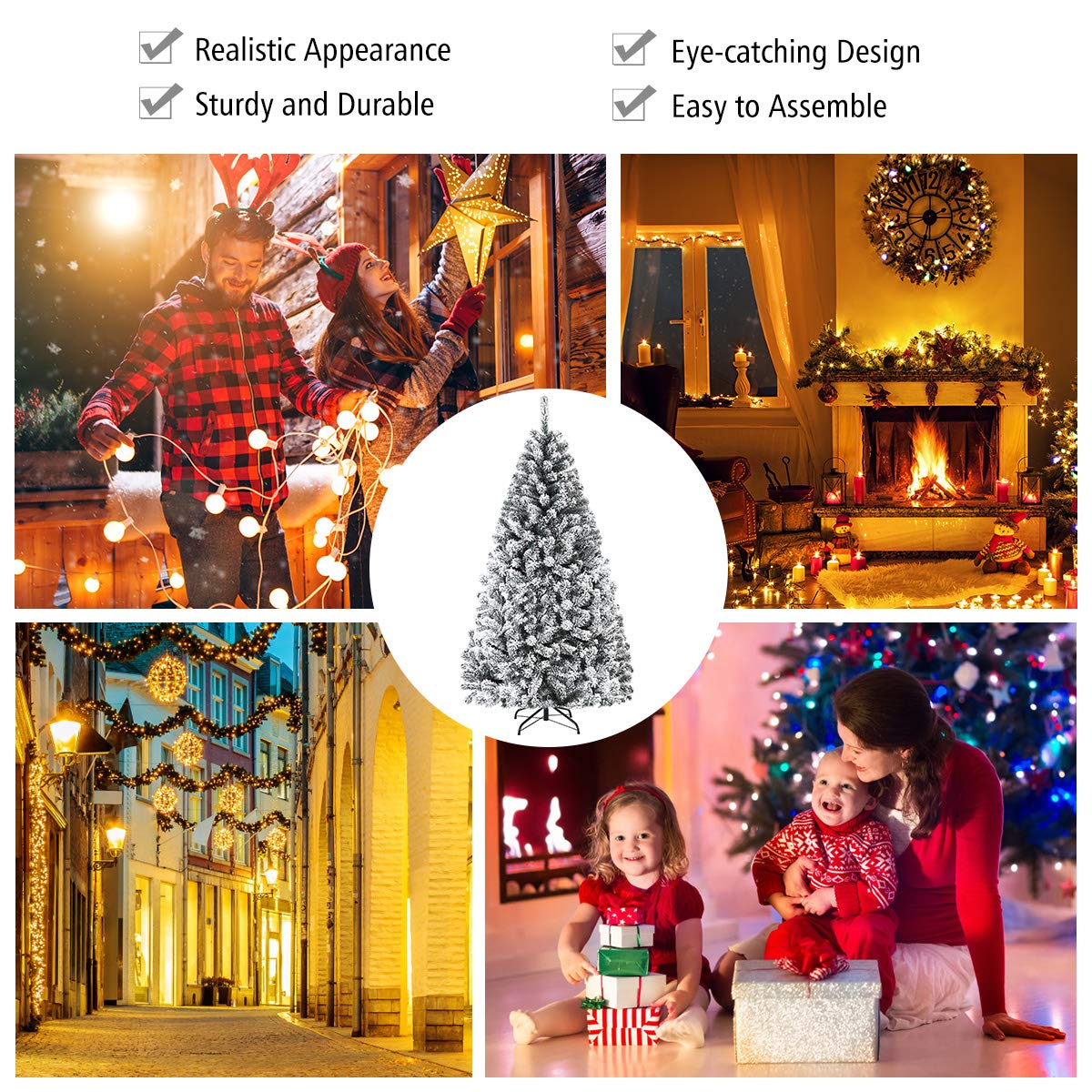 6FT/9FT  Snow Flocked Christmas Tree, Hinged Pine Tree - Image 6