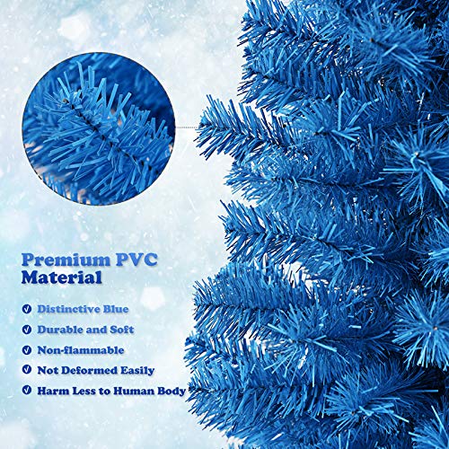 6ft Blue Pencil Christmas Tree, Artificial Slim Tree - Image 11