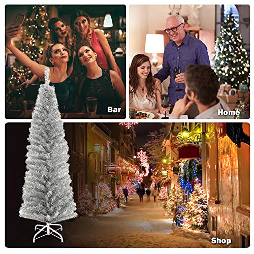 6ft Blue Pencil Christmas Tree, Artificial Slim Tree - Image 6