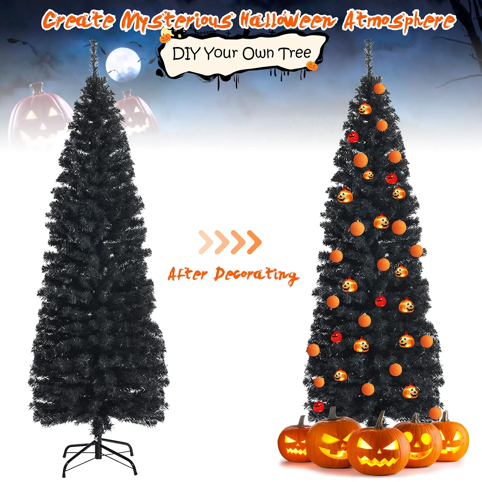 6ft Blue Pencil Christmas Tree, Artificial Slim Tree - Image 7