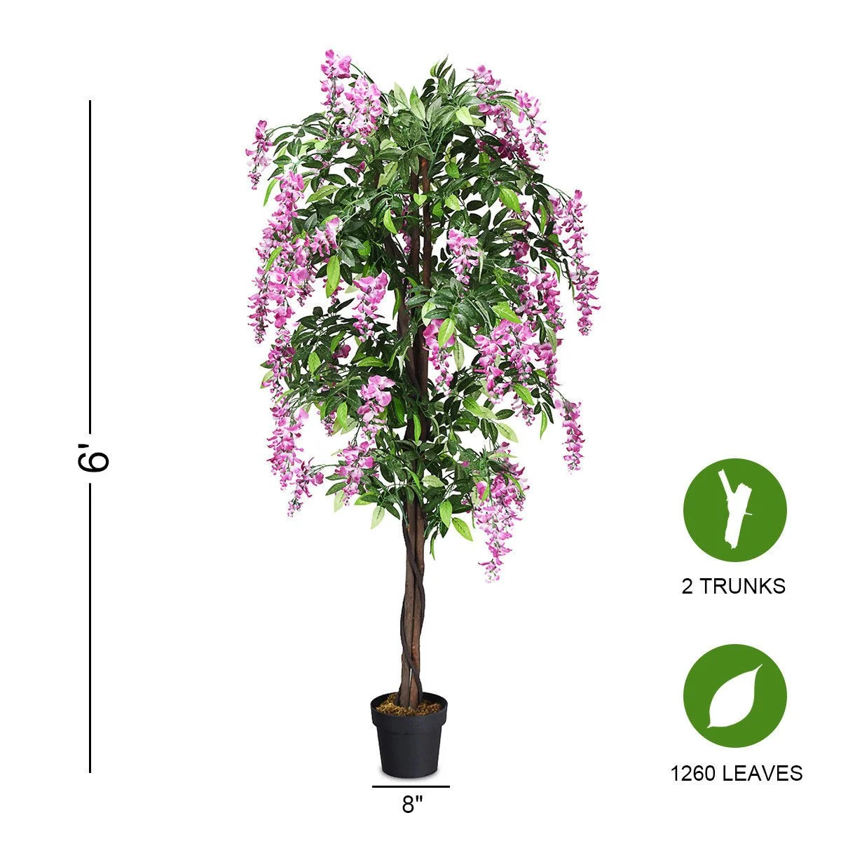 6FT Fake Wisteria Tree Artificial Greenery Plants in Nursery Pot Decorative Trees for Home - Image 11