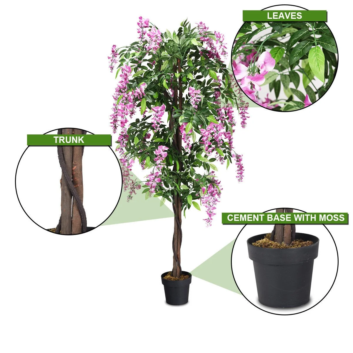 6FT Fake Wisteria Tree Artificial Greenery Plants in Nursery Pot Decorative Trees for Home - Image 5