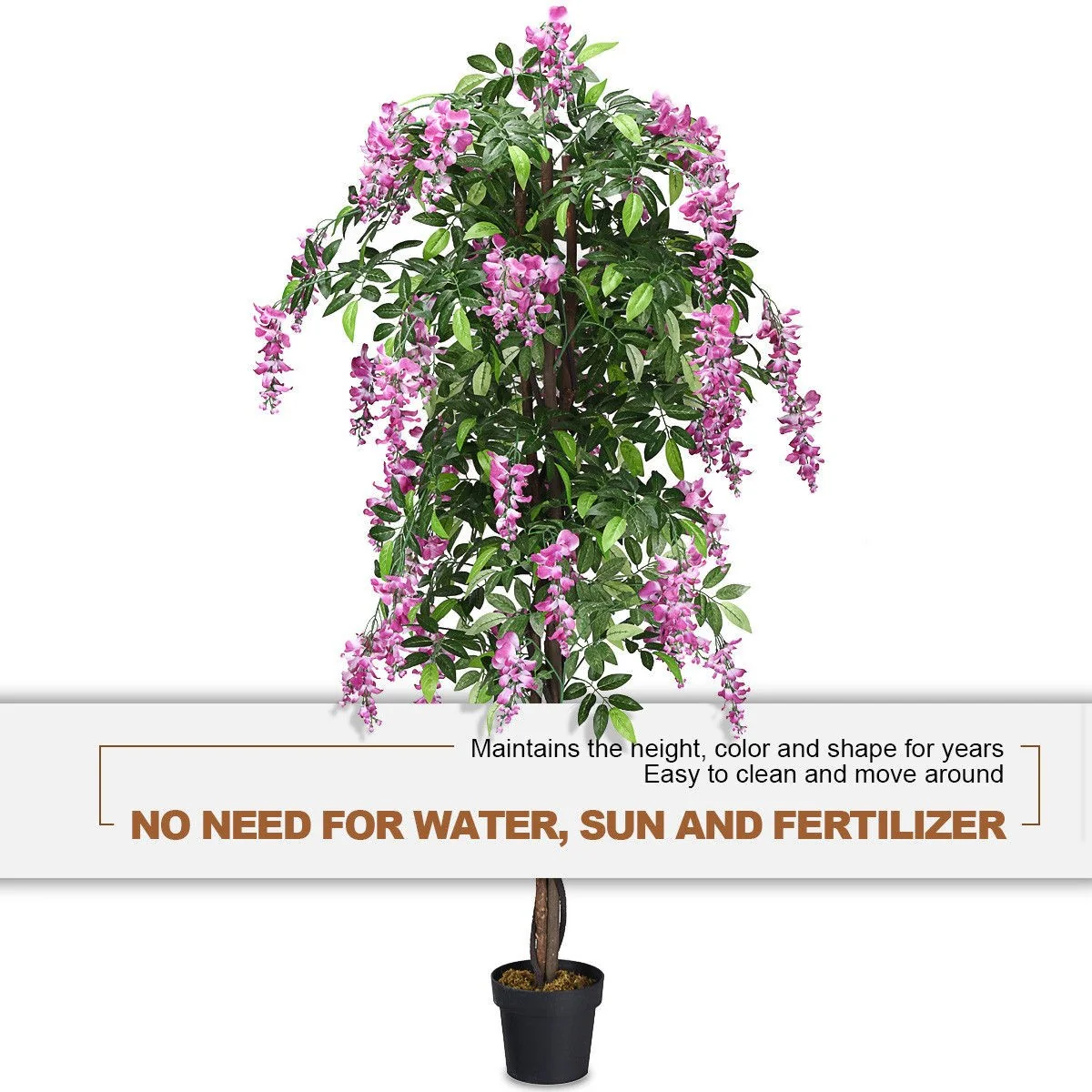 6FT Fake Wisteria Tree Artificial Greenery Plants in Nursery Pot Decorative Trees for Home - Image 8