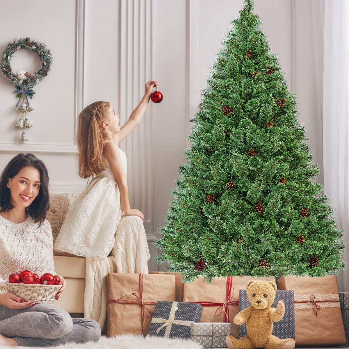 6FT Prelit Christmas Tree, Flowering Hinged Christmas Tree - Image 3