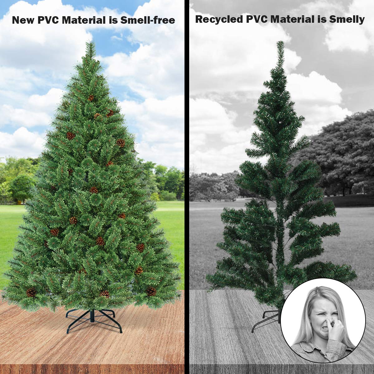 6FT Prelit Christmas Tree, Flowering Hinged Christmas Tree - Image 5