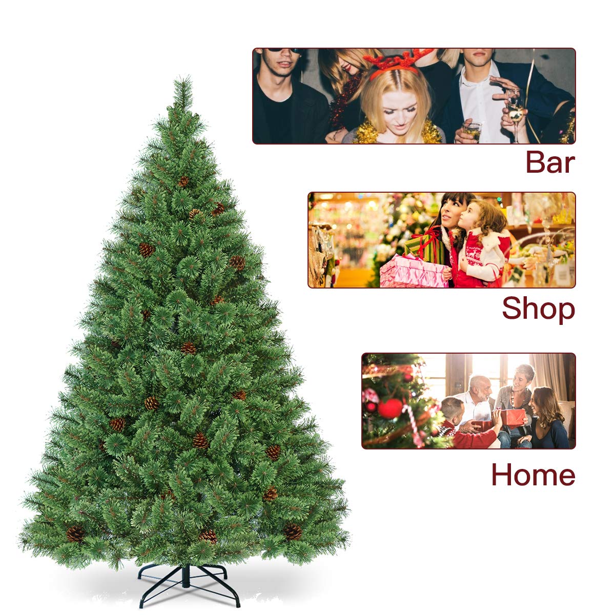 6FT Prelit Christmas Tree, Flowering Hinged Christmas Tree - Image 6
