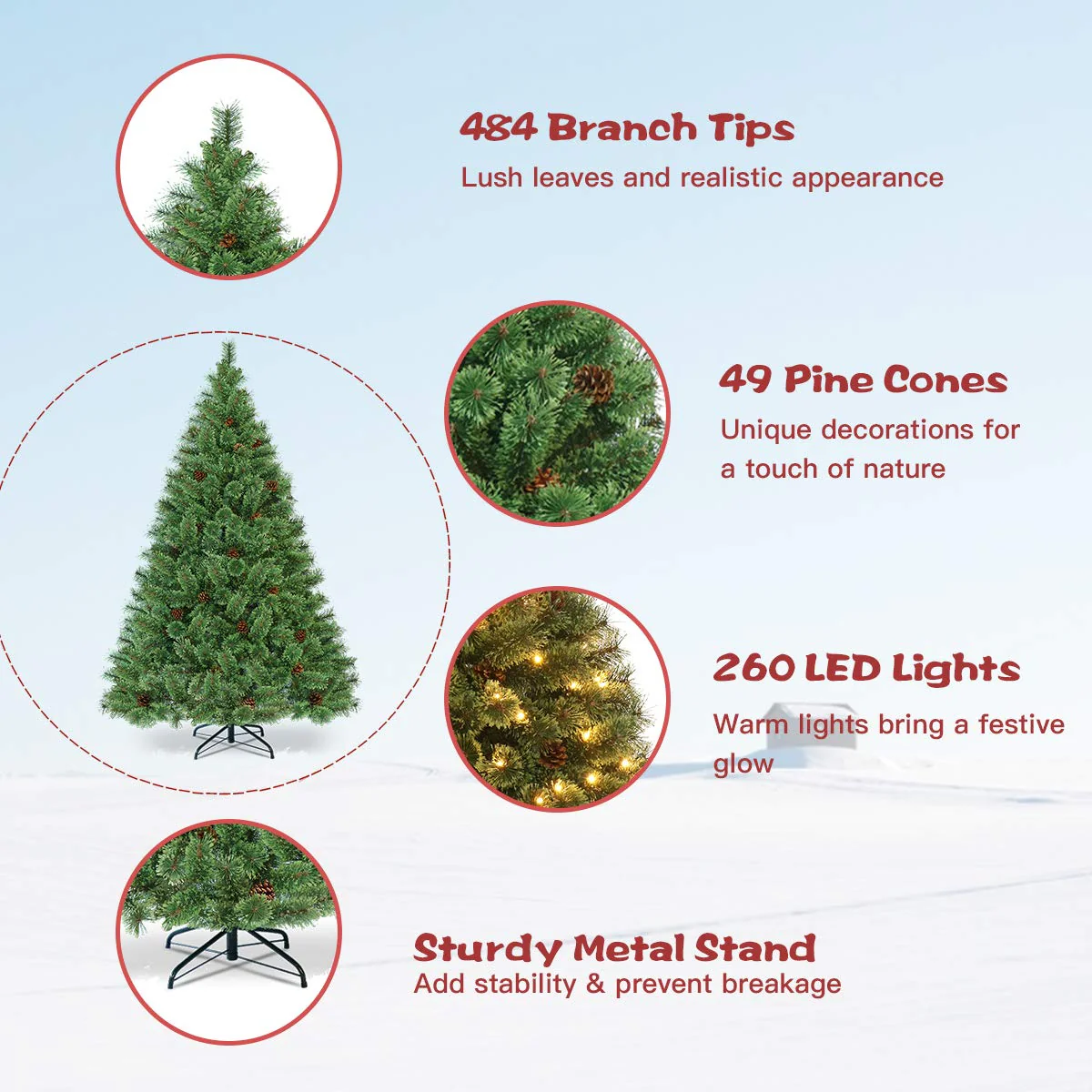 6FT Prelit Christmas Tree, Flowering Hinged Christmas Tree - Image 7