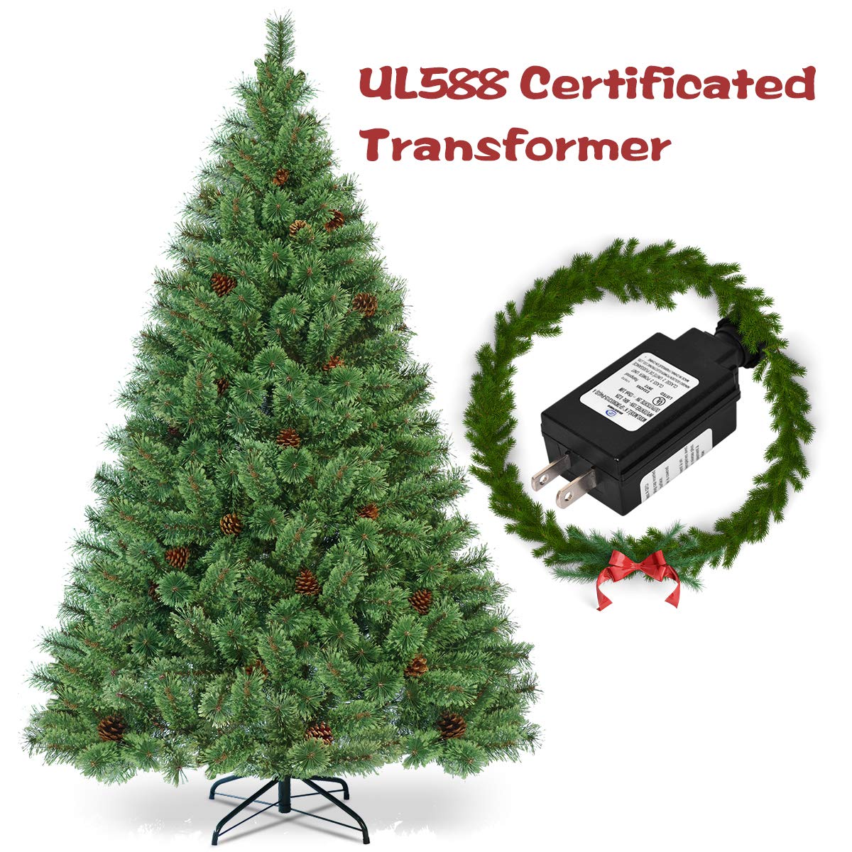 6FT Prelit Christmas Tree, Flowering Hinged Christmas Tree - Image 8