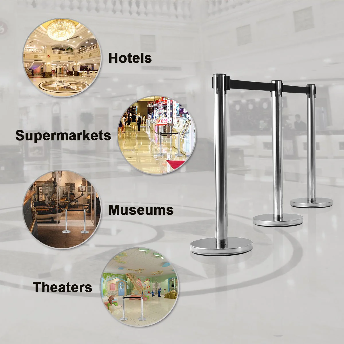 6Pcs Stanchion Post Crowd Control Barrier Stainless Steel Stanchions - Image 7
