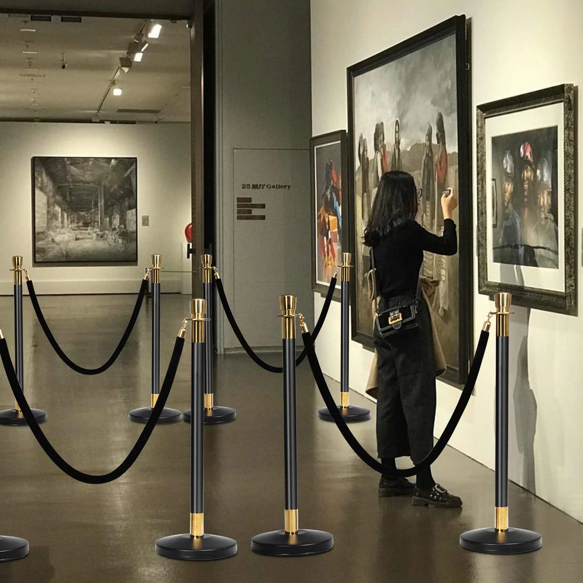 6pcs Stanchion Set, Crowd Control Barrier Stainless Steel Stanchion Posts Queue Pole - Image 3