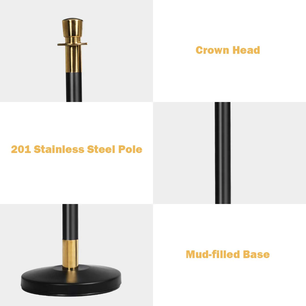 6pcs Stanchion Set, Crowd Control Barrier Stainless Steel Stanchion Posts Queue Pole - Image 5