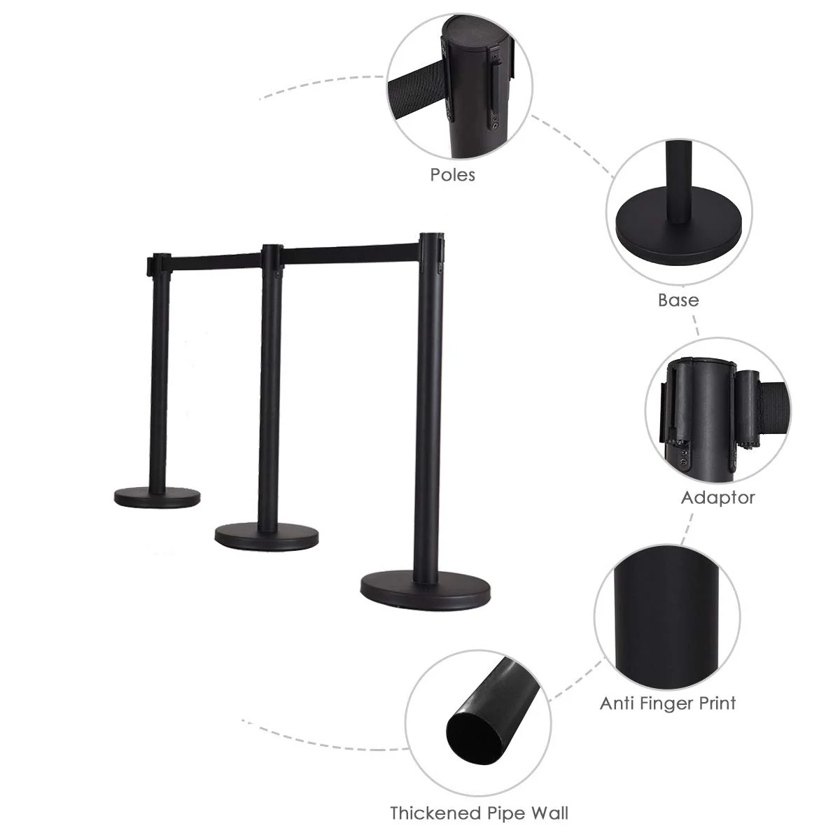 6Pcs Stanchions, Crowd Control Barriers with 6.5' Retractable Belt - Image 7