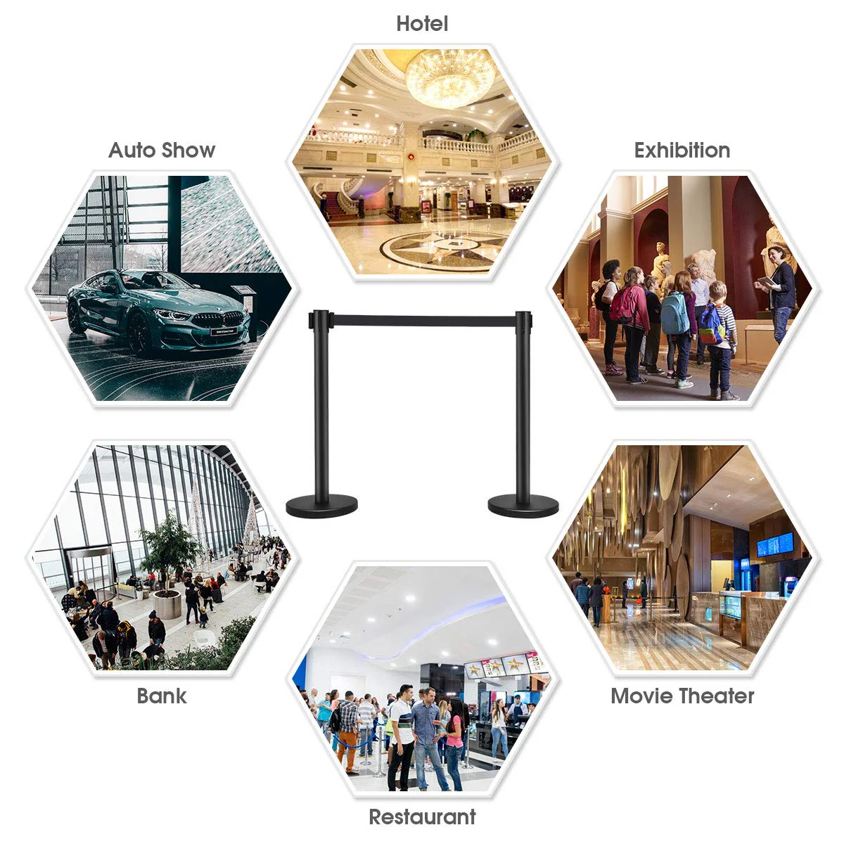 6Pcs Stanchions, Crowd Control Barriers with 6.5' Retractable Belt - Image 8