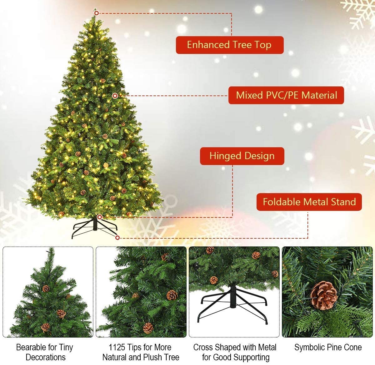 Pre-Lit Artificial Christmas Tree Premium Spruce Hinged Tree with 540 LED Lights - Image 5