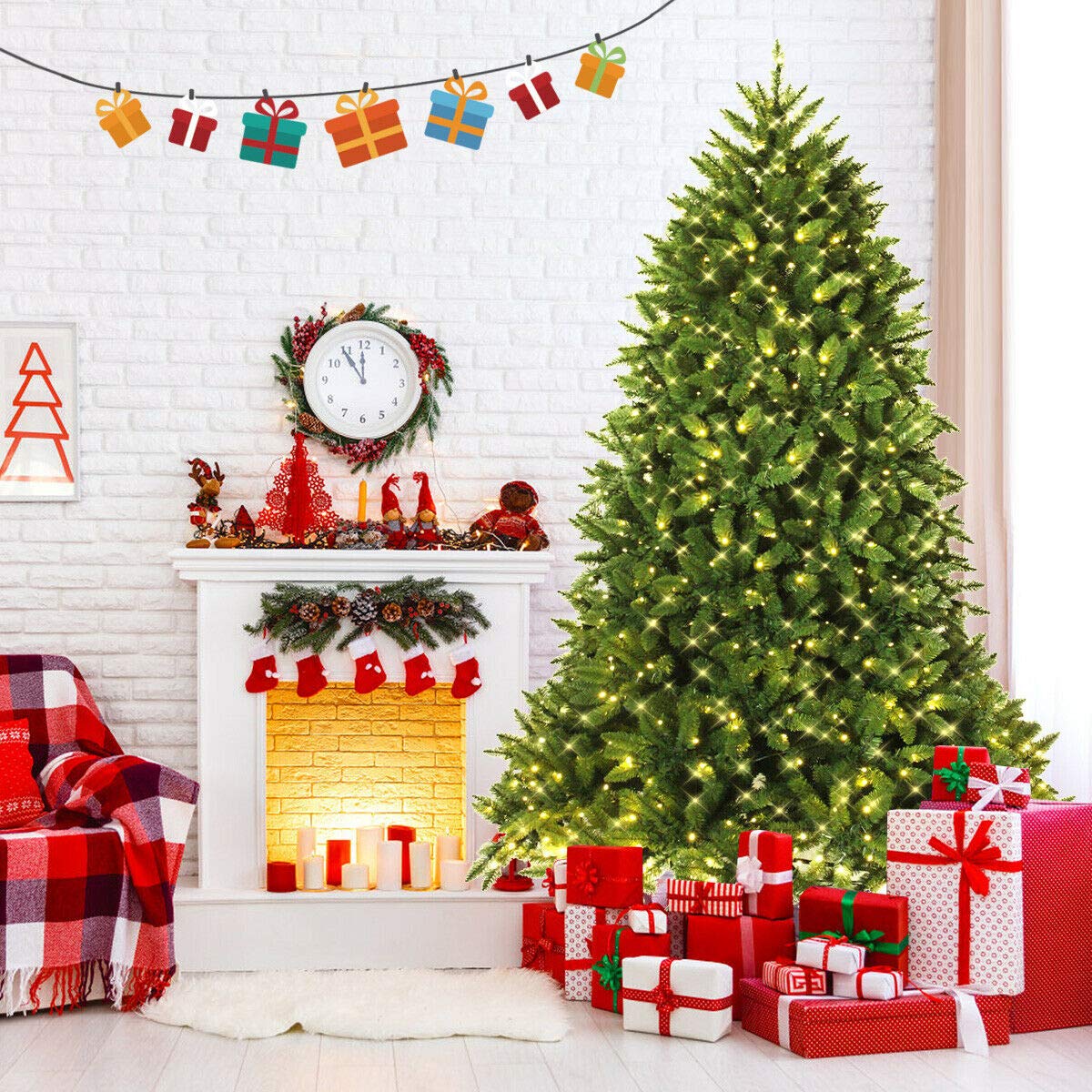 7.5ft Prelit Christmas Tree, Premium Hinged Artificial Fir Tree - Image 3