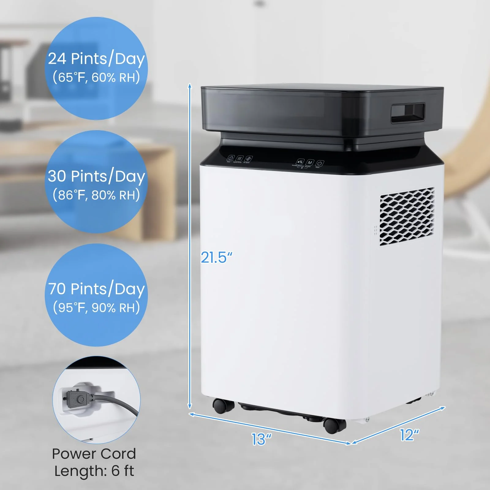 70 Pints Dehumidifier with Pump, 4,500 Sq.Ft Dehumidifier with Drain Hose - Image 6