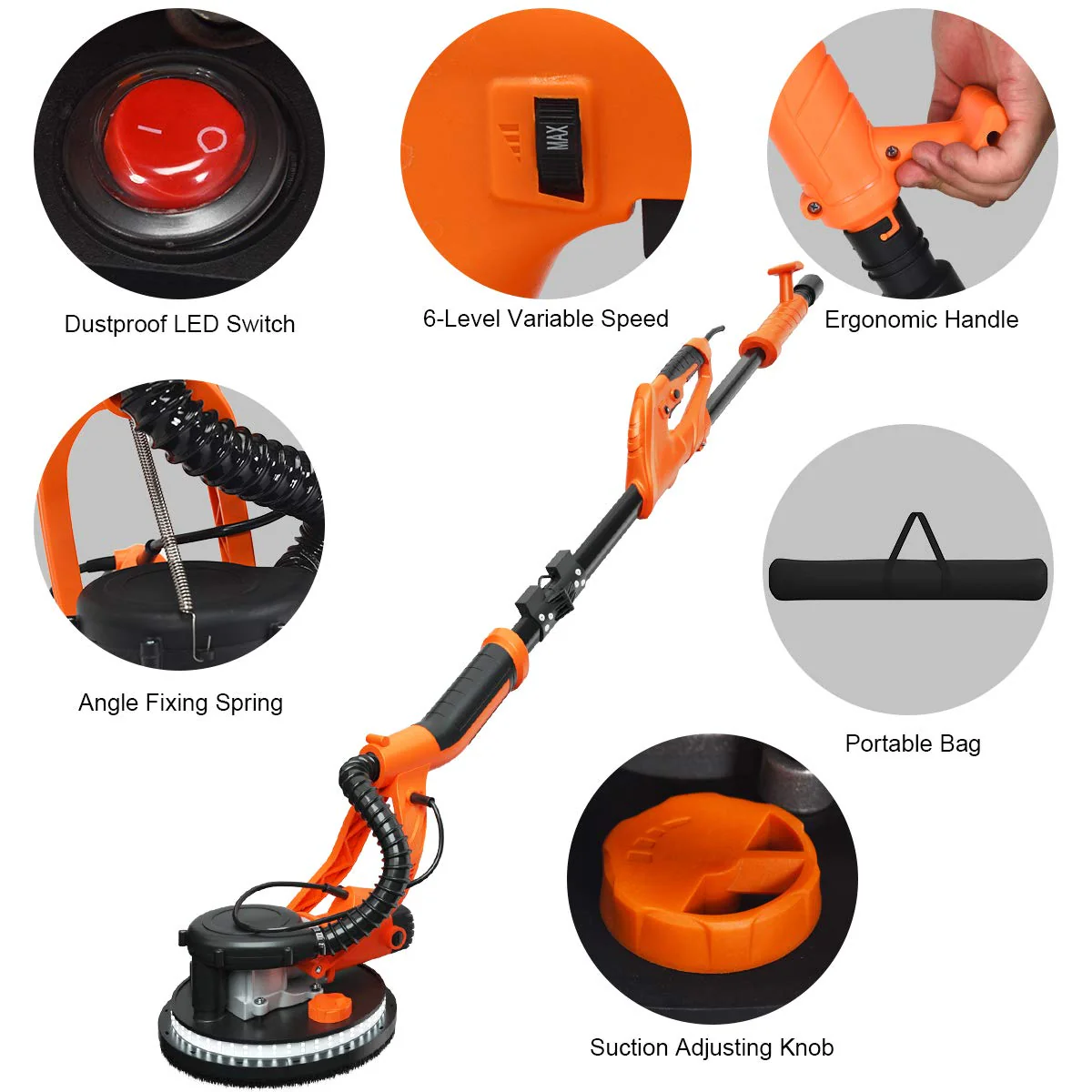 750W Drywall Sander 12 Sanding Disks & Carrying Bag (Foldable) - Image 6