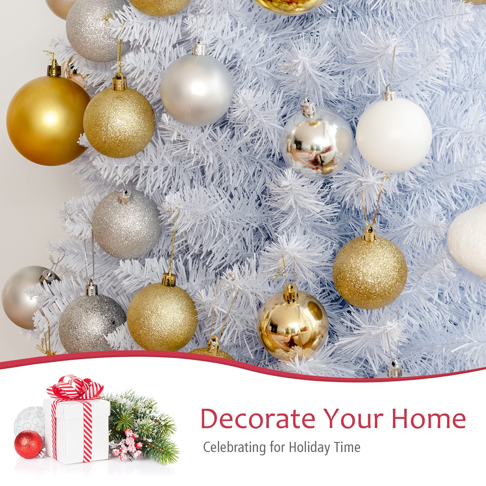 5FT / 6FT / 7FT Pencil Christmas Tree, Artificial Slim White Christmas Tree - Image 5