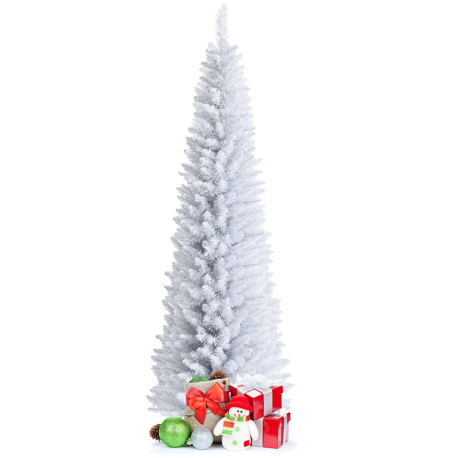 5FT / 6FT / 7FT Pencil Christmas Tree, Artificial Slim White Christmas Tree - Image 7