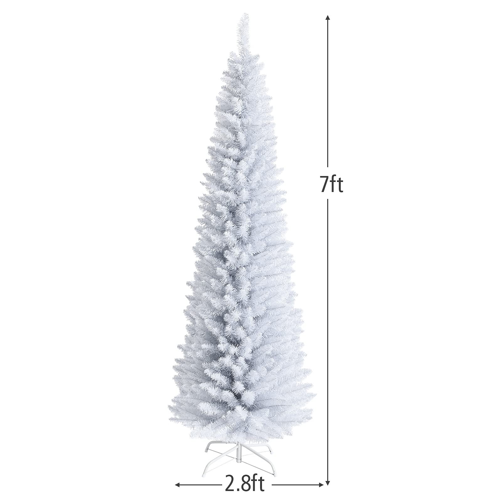 5FT / 6FT / 7FT Pencil Christmas Tree, Artificial Slim White Christmas Tree - Image 8