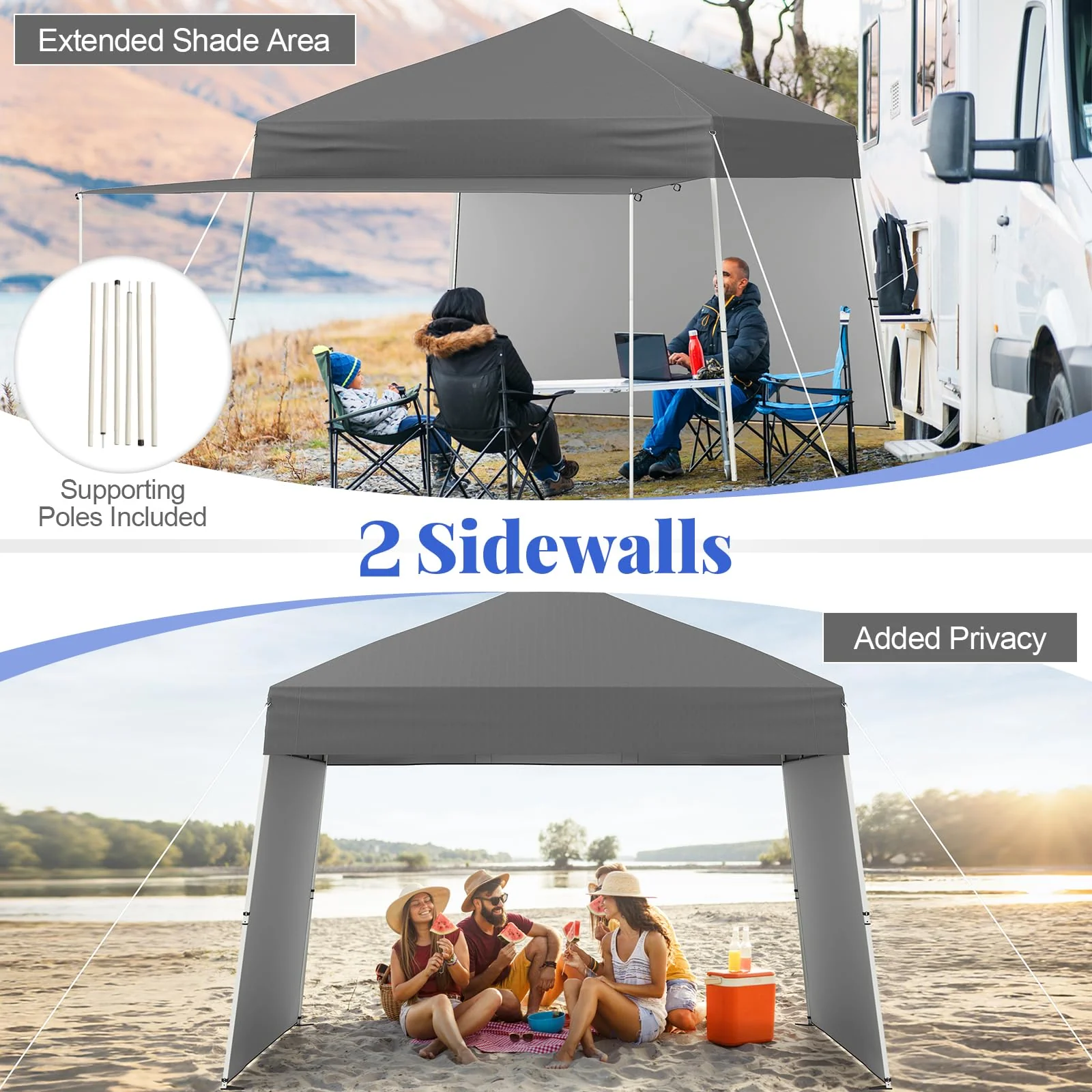 Goplus 9.2x14 FT Pop Up Canopy with 2 Sidewalls Easy Up Outdoor UPF50+ Patio Canopy w/Adjustable Slant Legs - Image 2