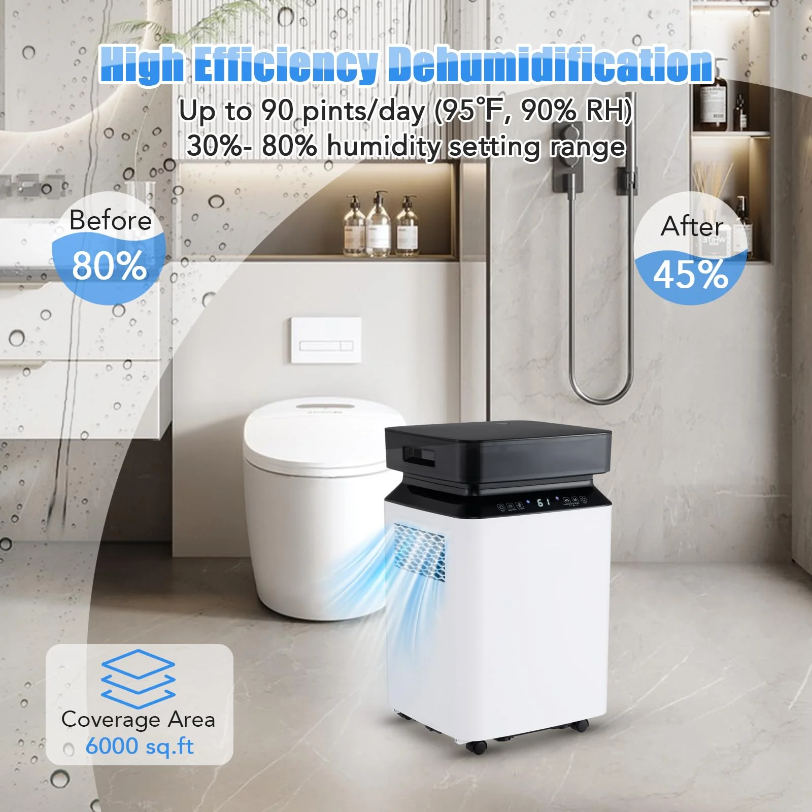 90 Pint Dehumidifier for Basement, 6000 Sq. Ft Energy Efficient Dehumidifier for Home w/Continuous & Auto Mode - Image 3