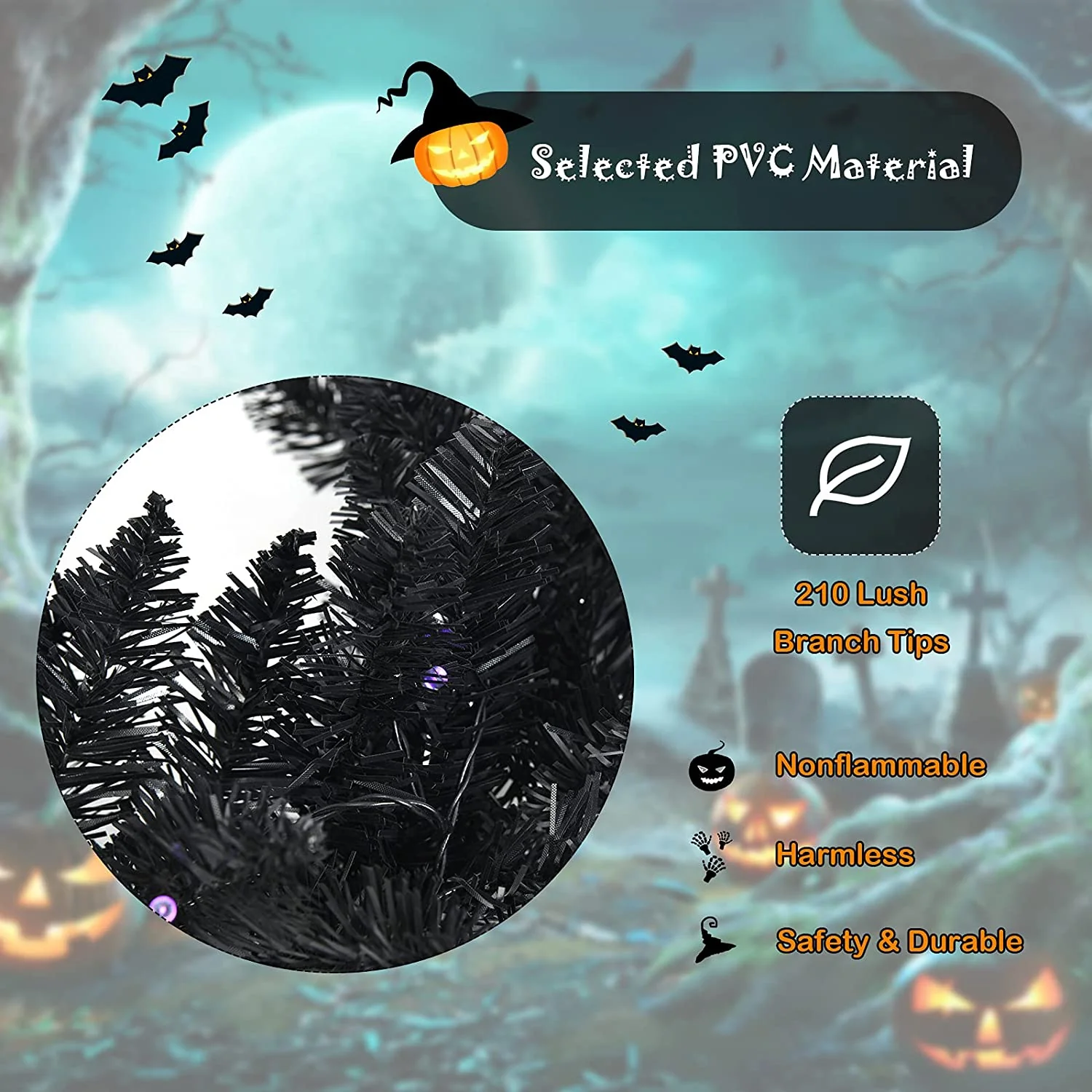 9FT Black Halloween Garland with Lights - Image 4